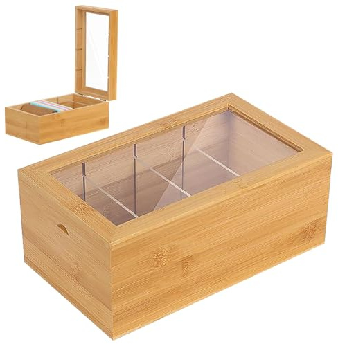 Scatola per schedari, 25,4 x 14,9 x 10 cm, in legno con coperchio trasparente, scatola per carte, vocabolario, carte vocabolario, per ufficio, scuola, casa (schede non incluse)