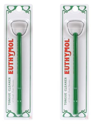 Euthymol Pulisci lingua in acciaio inox, angolo del collo di 14° per una migliore pulizia della lingua, riduce al minimo il riflesso del vomito, aiuta a ridurre l'alito cattivo, alito fresco per 12