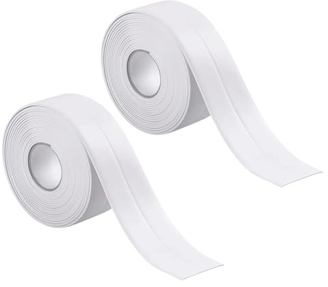2 rollos de cinta de sellado autoadhesiva, 38 mm x 3,2 m, de PVC, impermeable, para ventanas, sellador de juntas para ducha, para cocina, baño, baño, inodoro, más, color blanco