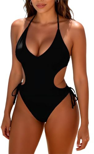 Bañadores Mujer Trajes de Baño de Una Pieza Sexy Cuello Halter Control de Barriga Bañador Reductores Barriga Espalda Descubierta Monokinis con Relleno Ropa de Baño Playa Piscina Natacion