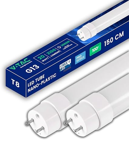 V-TAC 2x Tubos LED 150 CM - T8 G13-20W - [ CHIP LED CREE DE ALTA EFICIENCIA ] - 2100 Lúmenes - Tubos LED para Techo, Pared, Garaje - Tubo LED forma T8 - Sustitución de Neón - Blanco Cálido 3000K