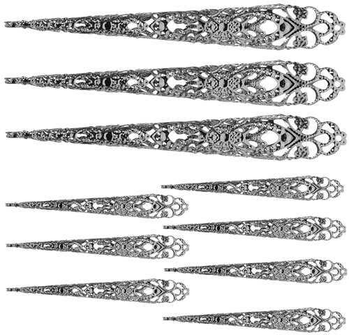 Genérico Anillos de Garra para Uñas en Punta, Juego de 10 Piezas Metálicas Negras Huecas, Accesorios Vintage para Cosplay y Decoración de Dedos, Ideales para Fiestas y Disfraces