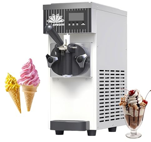 Kommersiell Mjukglassmaskin 4–5 L/H Bänkmodell Med Förkylning Självrengöring Lcd Display 450w Glassmaskin För Kaféer Restauranger Dessertbutiker Och Evenemang(White)