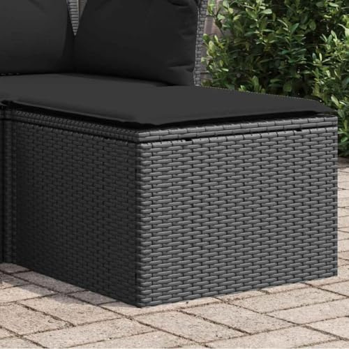 sephironlbb Tabouret de jardin avec coussin, noir, 55 x 55 x 37 cm, rotin synthétique, résistant aux intempéries et empilable, repose-pieds et tabouret pour balcon, terrasse, extérieur, pouf