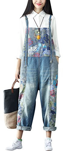 Youlee Damen Sommer Breites Bein Hose Denim Latzhose Overall Hosen Style 2 M