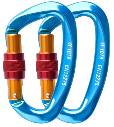 TRIWONDER Moschettoni Arrampicata 25kN Moschettone in Alluminio Moschettone con Ghiera per Alpinismo Discensore Arrampicata (25kN Blu - 2 pezzi)