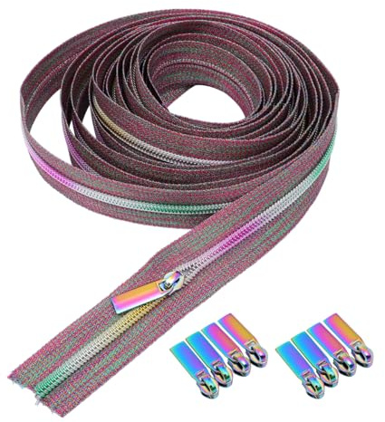 Artibetter Colorful Teeth Rainbow Nylon Coil Zippers 5 Yards with 10pcs Sliders for DIY Sewing Tailor Craft Bags