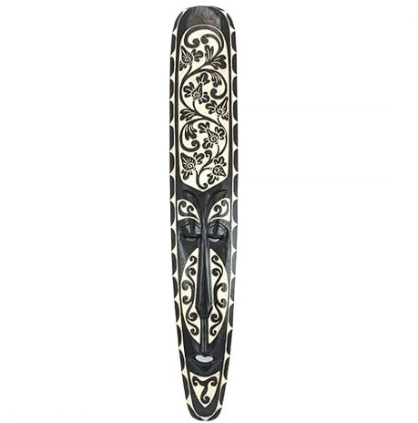 Coco Papaya Maschera grande africana 100 cm in legno nero intagliato - motivo fiori