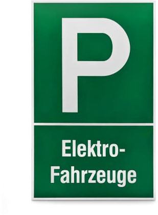 Betriebsausstattung24 Parkplatzschild Elektrofahrzeuge - Polystyrol, 15,0 x 25,0 cm - Befestigungsart: Zum Verschrauben - Farbe: Grün - E-Auto Parkplatz Hinweisschild - Elektroauto Parkschild