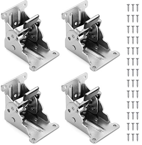 Moendergo 4PCS Tischbein klappbare Klammern, 90° klappbare Möbel Bein Scharniere mit Schrauben, klappbare Scharnier Hardware, Self-Lock Erweiterung zusammenklappbar Regal Halterung (90° Silber)