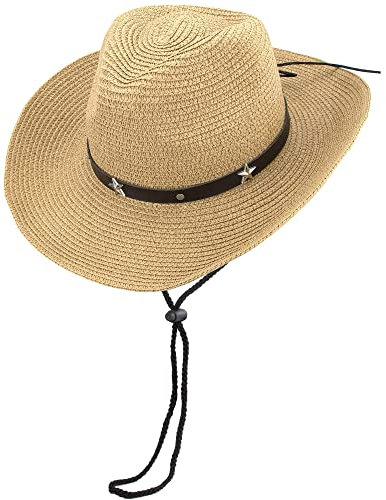 KorhLeoh Sombrero de vaquero de paja occidental para niños pequeños, sombrero de verano para playa, para bebés, niños y niñas, caqui, 2-4 años