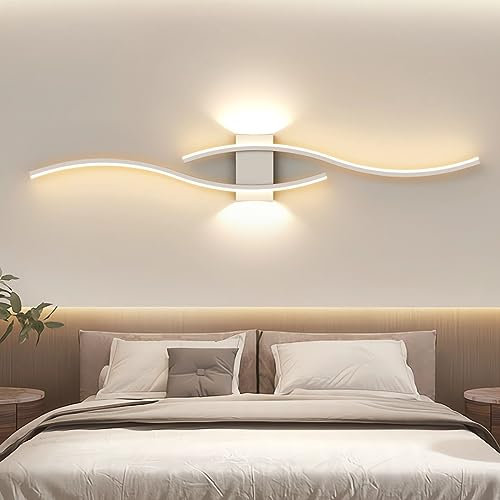 J.SUNUN Lampada da Parete LED Interno Lungo Moderne Applique da Parete 100CM 35W 2800LM Creativo illuminazione Lampada Muro Per Soggiorno Camera da Letto Corridoi Scala,Luce Caldo 3000K,Bianco 39.4