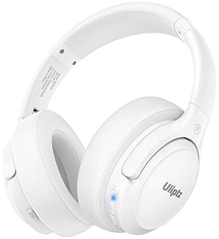 Uliptz - Auriculares Bluetooth 5.3 con Micro, 65 h de autonomía, 6 Modos de Sonido EQ, estéreo, Alta fidelidad, inalámbricos, circumaurales, Plegables, Ligeros, Viajes, Oficina, móvil, PC, Blancos