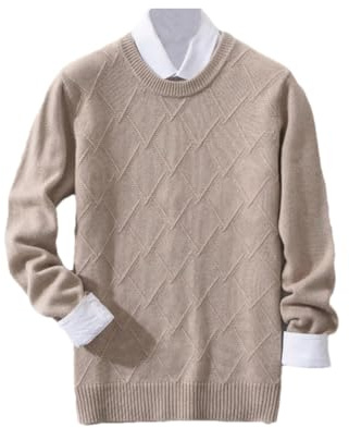 Suvoiier Maglione di Cashmere da Uomo Maglione Ispessito con Scollo A O da Uomo Maglione di Lana Invernale con Supporto in Maglia Casual Allentato khaki9 Color 4XL