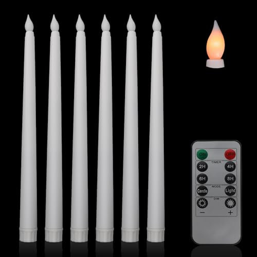Taper Candle Lights, Battery Operated Flickering 6PCS Tall Flameless Candles with Remote for Wedding, Christmas, Valentine's Day Party