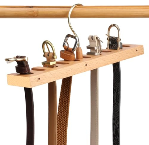 LMSAWK Beech Wood Belt Hanger, 360 Degree Rotating Belt Storage, Slot Holder Scarf, for Wardrobe Closet Space Saver, 10 Slot, Wood color