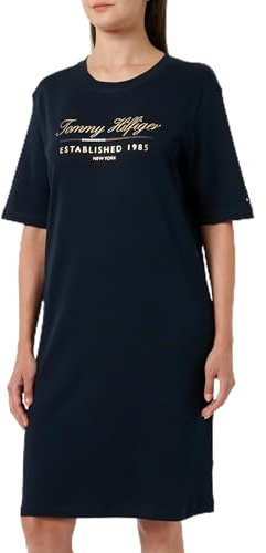 Tommy Hilfiger Donna Abito a T-Shirt Script Graphic Dress Maniche Corte, Blu (Desert Sky), M
