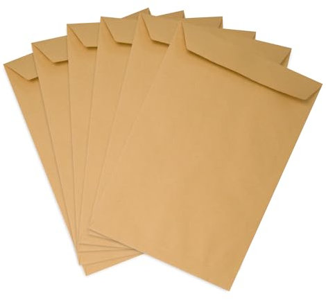 Emerson 50x Versandtaschen DIN B4 Braun 250 x 353 mm 90g braune Versandtaschen groß ohne Fenster gerade Klappe haftklebend Briefumschläge groß Briefkuverts Großformat B4 Briefhüllen Papier Umschläge