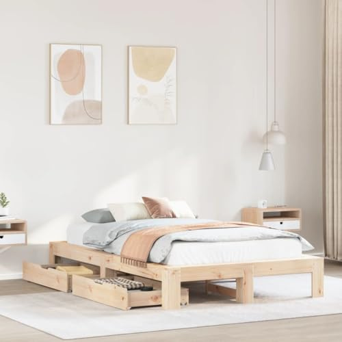Homgoday Cama de Madera de Pino con Cajones de Almacenamiento y Ruedas - 120x190 cm - Soporte Resistente y Espacio Extra