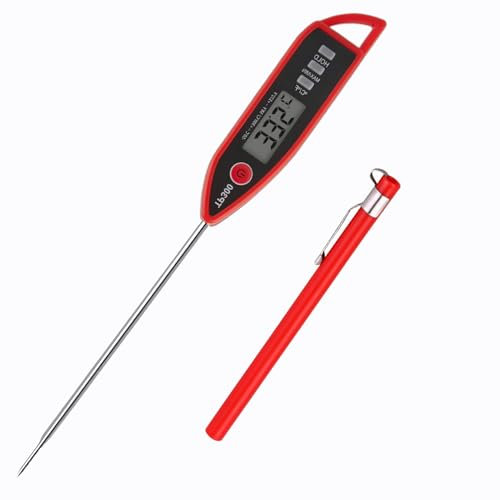 Thermomètre étanche IPX7, Thermomètre spécial pour la cuisine, Lecture instantanée, longue sonde, Pour eau, liquides, bougies, cuisine, barbecue (Rouge)