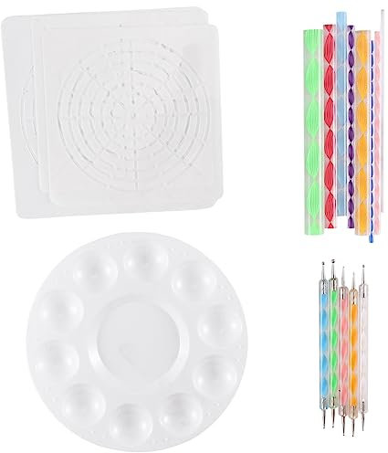 Giyofom Mandala Punktierschablonen Werkzeuge Rock Malerei Kit Kugelstift Punktier Werkzeuge Inklusive Schablone, Farbwanne (17 Paket)