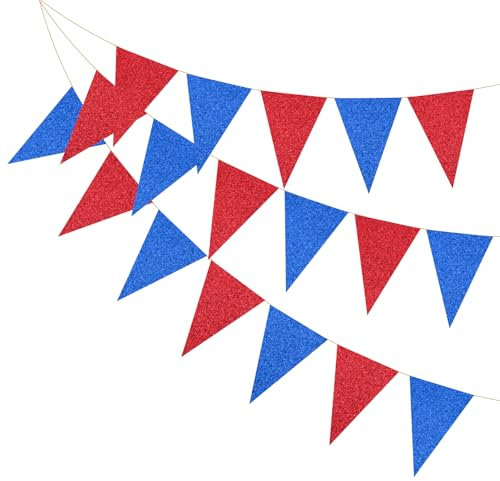 PATIKIL 16.5 Ft Bandiere Pennone, 2Pcs Bandierine Triangolo Carta Ghirlanda Stendardo Vintage Bandiere Stringa Per Decorazione Matrimonio Compleanno Carnevale Evento Festa, Blu/Rosso