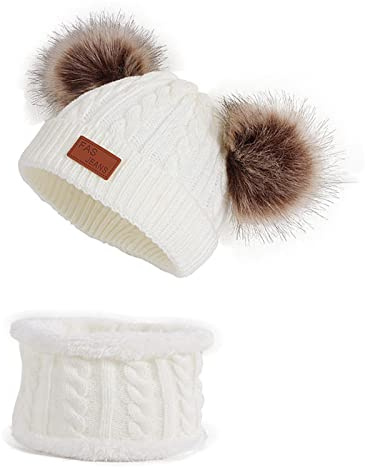 Gorro 1 Año Gorro de Invierno para niños pequeños para bebé, niña, niño, Gorros de esquí cálidos Tejidos, Gorro Encantador con pompón para niños, Gorro de 0 a 24 Meses Gorros Niña 7 (White, One Size)