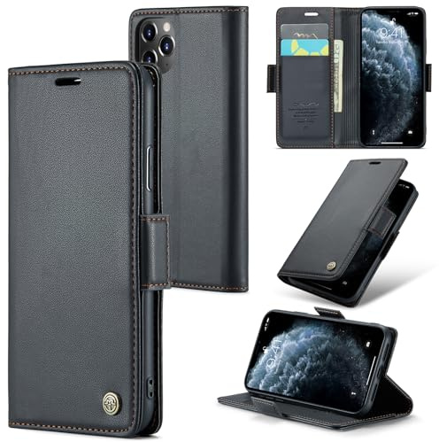 Rerzoiro Coque pour iPhone 11 Pro, Étui Housse en RFID Protection Premium PU Cuir Portefeuille Rabat Case Magnétique Stand Antichoc, Étui Case pour iPhone 11 Pro, Noir