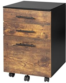 Relaxdays Contenitore su Ruote con 3 cassetti, Supporto per cartelle sospese, 57,5x40x40 cm, Nero/Marrone