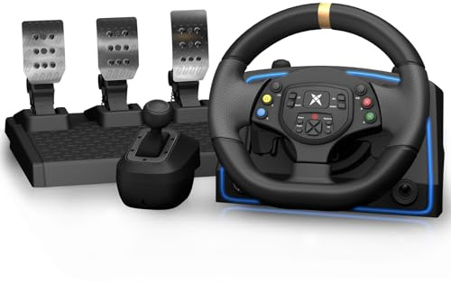 NBCP F10 Pro1080 Degree Gaming Steering Wheel with Hall Effect Metal Pedals and 6-Speed H-Pattern Shifter-Magnetic Induction Sim Racing Wheel, Sensitivity Adjustment,Angle Locking,Dual Motor Vibration- Steering Wheel for PC, PS3,Euro Truck Simulator 2