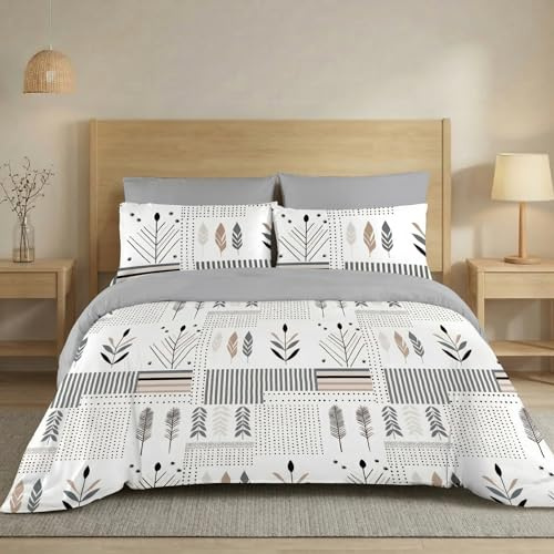 H HANSEL HOME Funda Nórdica Cama 150 de 3 Piezas Transpirable Suave al Tacto 100% Microfibra, Funda Edredón 220x240cm con 2 Fundas de Almohada 50x75cm - Geometricas