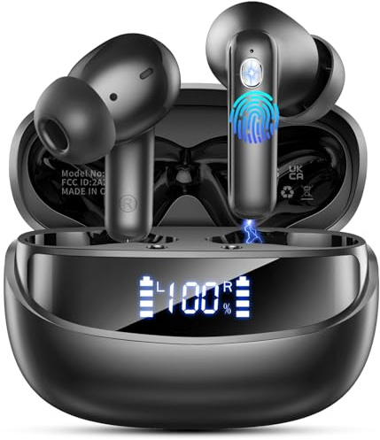 Nuovo Cuffie Bluetooth 5.4, Auricolari Bluetooth Stereo HiFi Con 4 ENC Microfoni Anti-Rumore, Durata 50 Ore Cuffiette In Ear, Impermeabili IP7 Cuffie Senza Fili, Cuffiette Touch Control, LED-Display