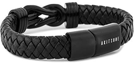 Akitsune Serpent läderarmband med magnetisk stängning – armsmycken kvinnor män rostfritt stål armband, 22 centimeters, Rostfritt stål