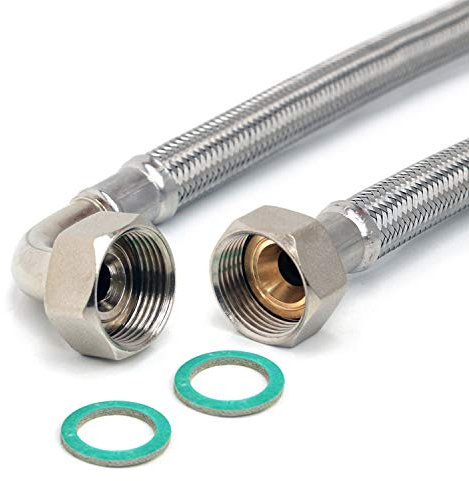 H2O-Flex® Zulaufschlauch 1m für die Waschmaschine oder Spülmaschine knickfester DN13 Panzerschlauch mit 3/4 Anschlüssen (ÜM x ÜM Bogen) und Edelstahl - Geflecht Aquastop Verlängerung