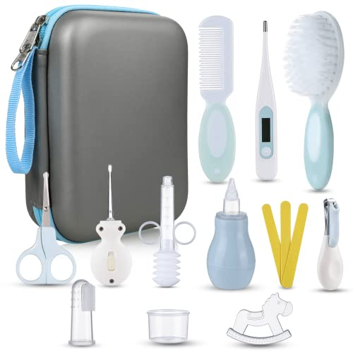 Lictin Set per la Cura del Bambino - Beauty BabyCare con cucchiaio per le orecchie con spazzola e pettine a LED, tagliaunghie e spazzolino da denti per i viaggi e l'uso quotidiano (Blu)