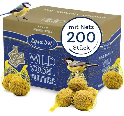 Lyra Pet® | 200 Ganzjahresknödel mit Netz à 90 g = 18 kg | Wildvogelfutter Sommer & Winter | Energielieferant für Wildvögel | Meisenknödel zum Aufhängen | Vogelfutter Klassiker | Für Körnerfresser