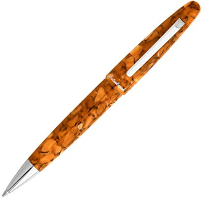 Esterbrook Kugelschreiber aus der Estie Serie, aus Acryl, marmoriertes Bernstein-Braun mit silbernen Details, mit einem Drehmechanismus, Ausgestattet mit schwarzer Tintenmine, E439