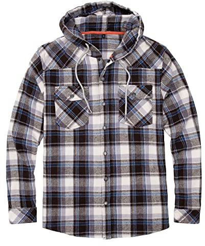 Flanelljacka för män med huva, flanellskjorta jackor med handfickor, Kaffe/vit, XXL