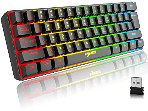 Tastatur Kabellos Gaming, 61 Tasten Bluetooth 5.0 + 2.4G Dual-Modus Ergonomische Ultrakompakte Leise 60% Tastatur mit Regenbogen Hintergrundbeleuchtung Akku für Windows Mac PC PS4 Gamer, Schwarz