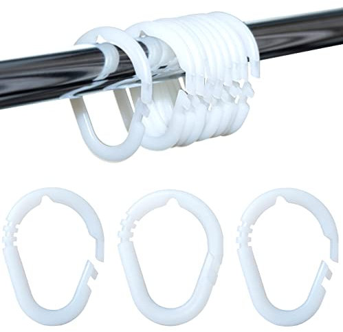 IPEA Anelli per Tende Doccia con Gancio Apribile – 24 pezzi – Made in Italy – Ganci in Plastica Super Resistente e Scorrevole per Asta della Tenda Bagno – Colore Bianco – Larghezza interna 45 x 35 mm