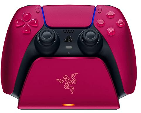 Razer Schnellladestation - Schnellladestation für PS5 Wireless-Controller (Schnellladung , Gebogenes Schalen-Design Einhändige Bedienung, Aufladen per USB) Cosmic Red