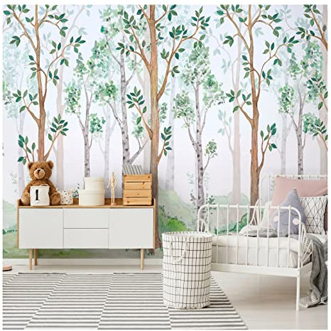WallArena - Vlies Fototapete Kinderzimmer 400x280 cm Wald Bäume - Fototapeten Tapeten für Kinder Kindertapete Kinderzimmertapete - Vliestapete Wandtapete Tapete 3D Effekt