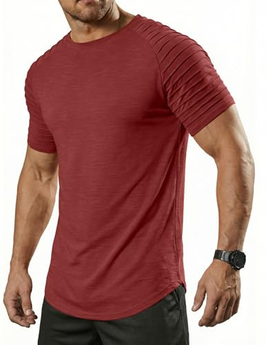 COOFANDY Camiseta Hombre Gimnasio Fitness Tee Ropa Deportiva Funcional para Entrenamiento Entrenamiento Top Slim Fit, Rojo L