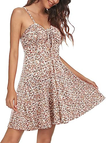 Missufe Robe d'été pour femme - Robe à fleurs - Robe décontractée - Bretelles spaghetti - Robe cami