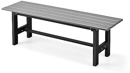 COSTWAY Panchina da Esterno con Sedile HDPE, Panca da Giardino con Telaio in Metallo Verniciato a Polvere, Panchina da Giardino, Parco e Balcone, Portata 300 kg, 120 x 36 x 40,5 cm (Grigio)