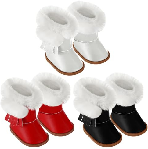 Bencailor 3 Pairs Doll Shoes 18 Inch Doll Boots Winter Dolls Snow Boots Christmas Accessories for Dress up(Red Black White)