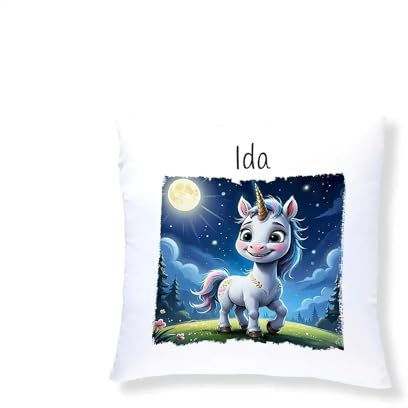Druckerino Kinder Kuschelkissen mit Namen personalisiert - Geschenkidee - Kinder Kissen mit Namen 40 x 40 cm inkl. Kissenfüllung - personalisierte Geschenke (Einhorn)
