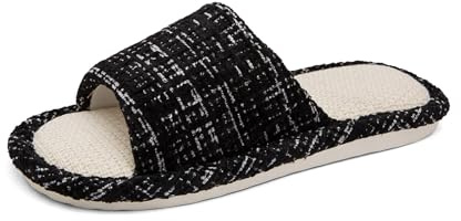 AOXIANG House Slippers Indoor Cotton Flax Slippers, Women's and Men's Casual Soft Non-slip Open Toed Mute Slippers Black EU 37-38