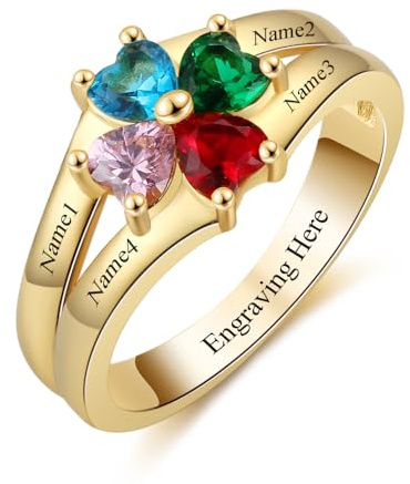 Amsgedhie Bague pour dames avec gravure argent 925 Bague personnalisée avec pierre précieuse et nom, cœur zirconia, bijoux pour dames, cadeau surprise (Or)