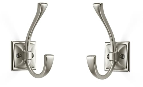 ZAUYX Large Wall Hooks 5 Pack Brushed Satin Nickel Coat Hooks Hardware Towel Hooks for Hanging Coats 4.35 Inch Double Robe Hooks Wall Mounted with Screws for Key, Towel, Bags, Cup, Hat
